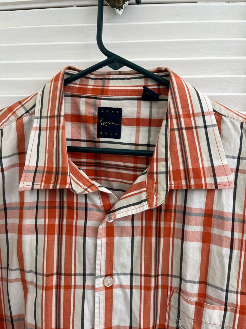 Men’s Karl Kani Gold Orange White Plaid Short Sleeve Shirt 3X